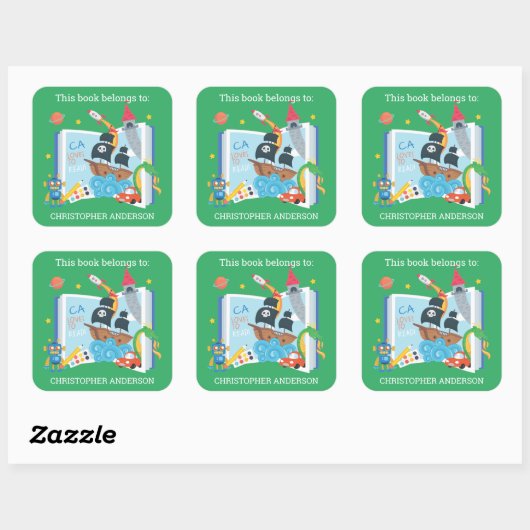 Whimsical Boy Bookplate Vierkante Sticker (Vel)