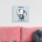 Whimsical Boy Bunny met naam Canvas Afdruk (Insitu (Woonkamer))