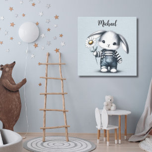 Whimsical Boy Bunny met naam Canvas Afdruk