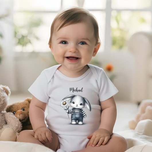 Whimsical Boy Bunny met naam Romper