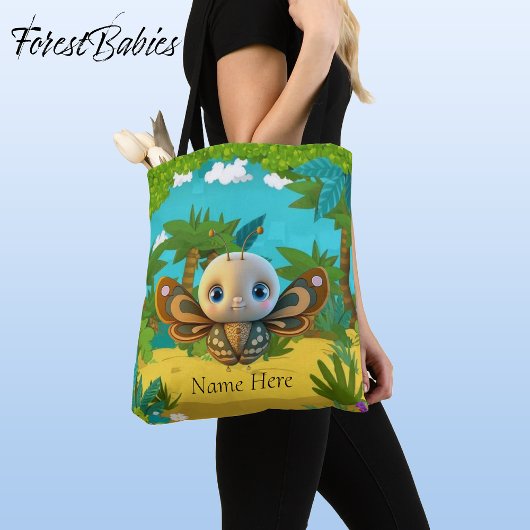 Whimsical Boy Butterfly Insect Kind Cartoon Graphi Tote Bag