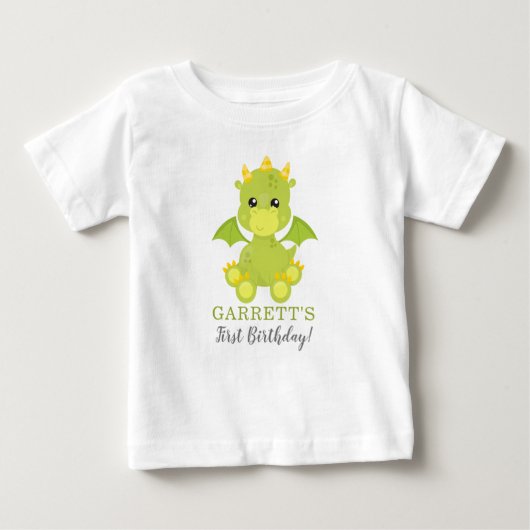 Whimsical Boy Dragon First Birthday Baby T-Shirt (Voorkant)