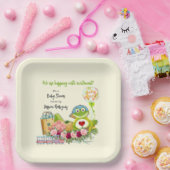 Whimsical Boy Frog Baby shower, gepersonaliseerd Papieren Bordje (Feest)