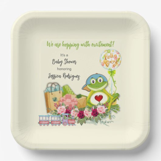 Whimsical Boy Frog Baby shower, gepersonaliseerd Papieren Bordje (Voorkant)