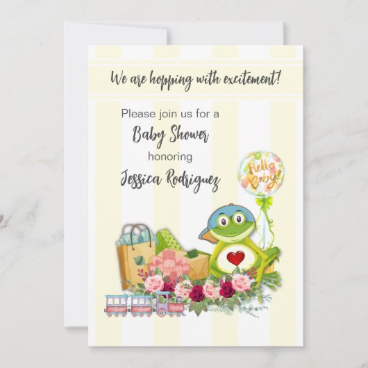 Whimsical Boy Frog Baby shower Invitation Kaart (Voorkant)