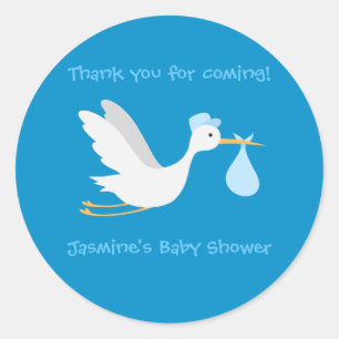 Whimsical Boy Stork Baby shower Ronde Sticker
