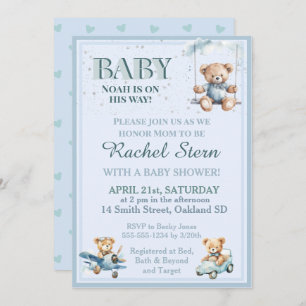 Whimsical Boy Teddy Bear Baby shower Uitnodiging