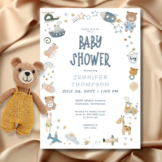 Whimsical Boy Waterverf Doodle Baby shower Kaart