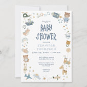 Whimsical Boy Waterverf Doodle Baby shower Kaart (Voorkant)
