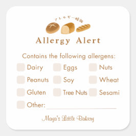Whimsical Bread Home Bakery Allergy Alert Vierkante Sticker