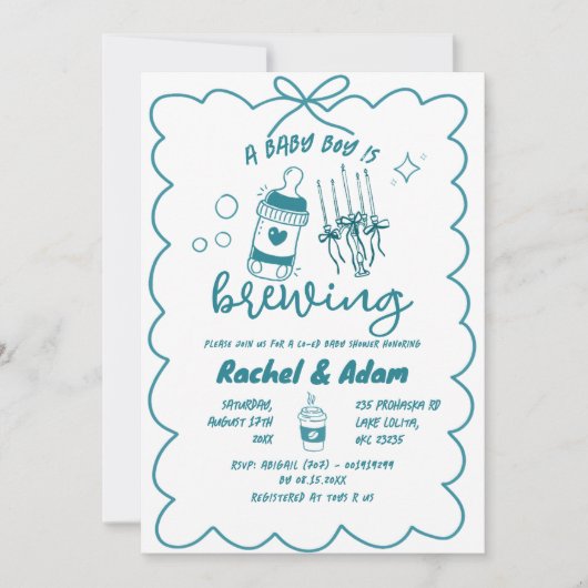 Whimsical Brewing Coffee Hand Drawn Baby shower Kaart (Voorkant)