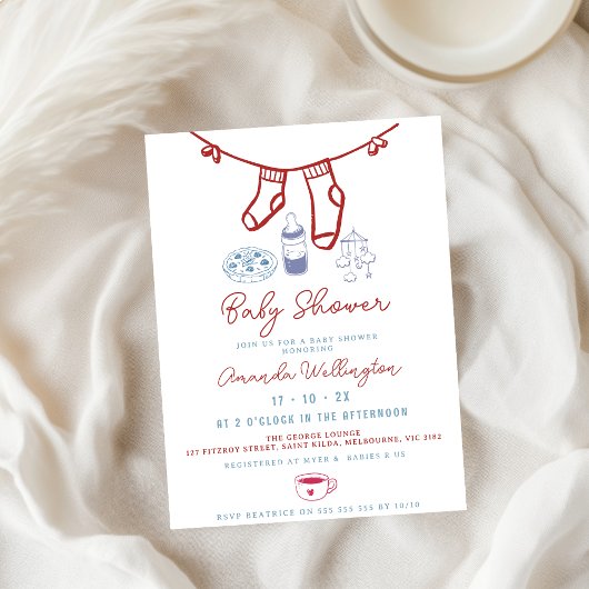 Whimsical Brewing Coffee Hand Drawn Baby shower Kaart