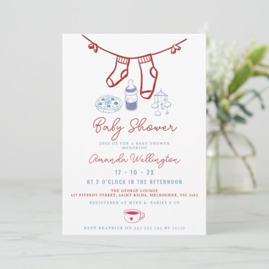 Whimsical Brewing Coffee Hand Drawn Baby shower Kaart (Staand voorkant)