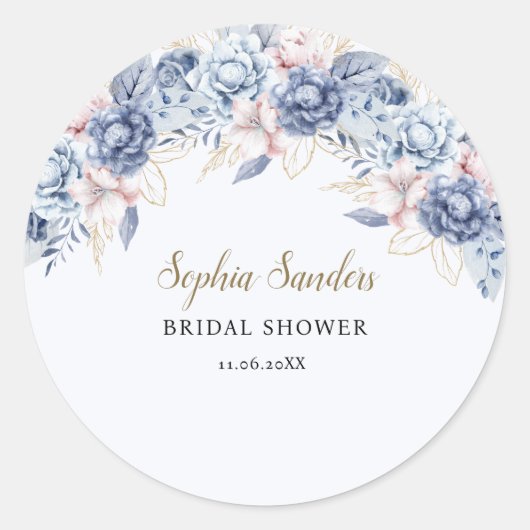 Whimsical Bridal Shower with Soft Blue Flowers Ronde Sticker (Voorkant)
