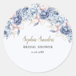 Whimsical Bridal Shower with Soft Blue Flowers Ronde Sticker