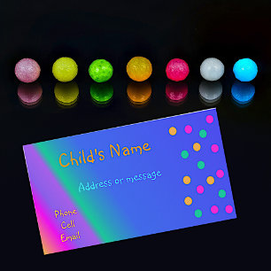 Whimsical Bright Colors Children's Calling Card Contactkaartje