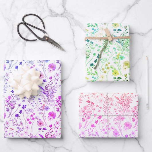 Whimsical Bright Neon Kleurrijke Wildflower Garden Inpakpapier Vel (Voorkant)