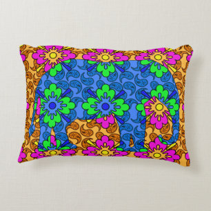 Whimsical Bright Paisley Colorful Elephant Accent Kussen