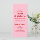 Whimsical Bright Red en Pink Wedding Programma (Staand voorkant)