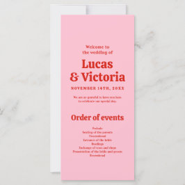 Whimsical Bright Red en Pink Wedding Programma