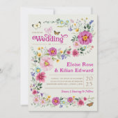 Whimsical Bright Wildflower Meadow Bruiloft Kaart (Voorkant)