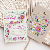 Whimsical Bright Wildflower Meadow Bruiloft Kaart