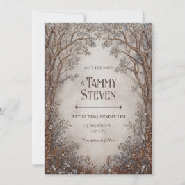 Whimsical Bronze Filigree Forest Wedding Kaart