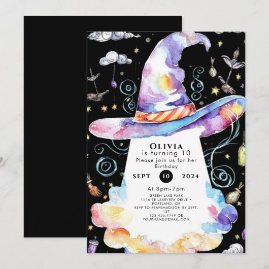 Whimsical Broom Magic Wizard Verjaardag Kaart (Voorkant / Achterkant)