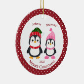 Whimsical Brother & Sister Penguins Personalized C Keramisch Ornament (Rechts)