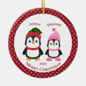 Whimsical Brother & Sister Penguins Personalized C Keramisch Ornament (Voorkant)