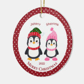 Whimsical Brother & Sister Penguins Personalized C Keramisch Ornament (Links)