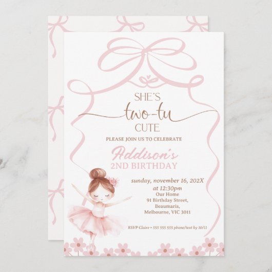 Whimsical Brown Ballerina Two Tu Schattige 2e verj Kaart (Voorkant / Achterkant)