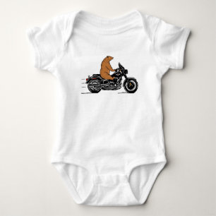 Whimsical brown beer op een motorfiets romper