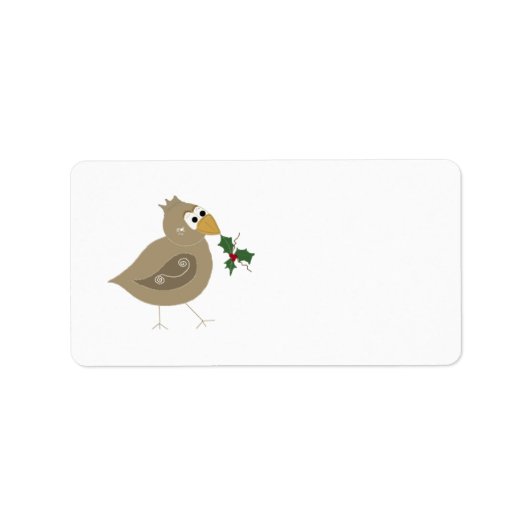 Whimsical Brown Bird met een Sprig Holly Etiket (Voorkant)