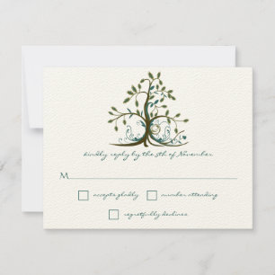 Whimsical Brown Blauwgroen Green Tree Wedding RSVP
