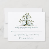 Whimsical Brown Blauwgroen Green Tree Wedding RSVP Kaartje (Voorkant)