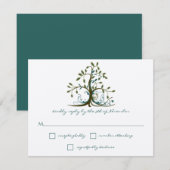Whimsical Brown Blauwgroen Green Tree Wedding RSVP Kaartje (Voorkant / Achterkant)