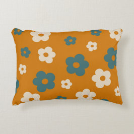 Whimsical Brown & Blue Floral Retro, vrolijk Accent Kussen