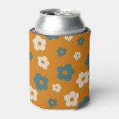 Whimsical Brown & Blue Floral Retro, vrolijk Blikjeskoeler (Blikje Voorkant)