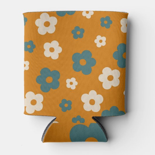 Whimsical Brown & Blue Floral Retro, vrolijk Blikjeskoeler (Voorkant)