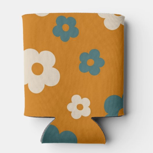 Whimsical Brown & Blue Floral Retro, vrolijk Blikjeskoeler (Achterkant)
