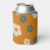 Whimsical Brown & Blue Floral Retro, vrolijk Blikjeskoeler (Blikje Achterkant)