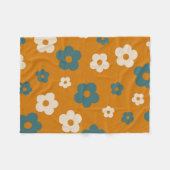 Whimsical Brown & Blue Floral Retro, vrolijk Fleece Deken (Voorkant (Horizontaal))