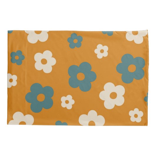 Whimsical Brown & Blue Floral Retro, vrolijk Kussensloop (Achterkant)