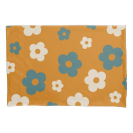 Whimsical Brown & Blue Floral Retro, vrolijk Kussensloop