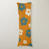 Whimsical Brown & Blue Floral Retro, vrolijk Lichaamskussen (Voorkant Verticaal)