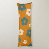 Whimsical Brown & Blue Floral Retro, vrolijk Lichaamskussen (Achterkant (Verticaal))