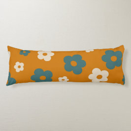 Whimsical Brown & Blue Floral Retro, vrolijk Lichaamskussen