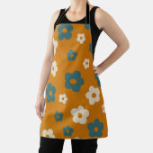 Whimsical Brown & Blue Floral Retro, vrolijk Schort (Insitu)