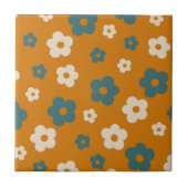 Whimsical Brown & Blue Floral Retro, vrolijk Tegeltje (Voorkant)
